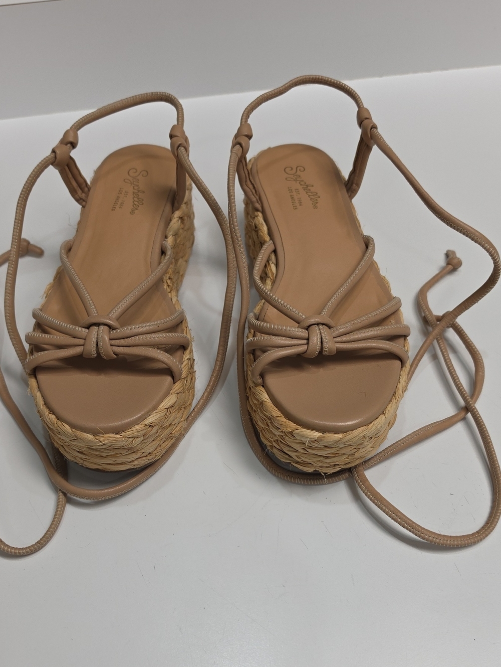 Seychelles Made for This Neutral Lace-Up Espadrille Wedge Sandals - Size 8